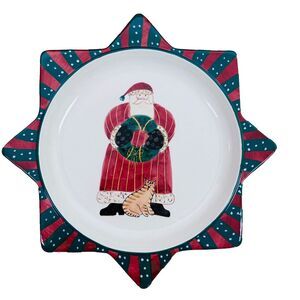 Sakura Debbie Mumm Santa's Spirit Hand Painted Star‎ Serving Plate Christmas